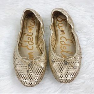 Sam Edelman Felicia 2 Gold Leather Cut out Ballet Flats Size 8.5
